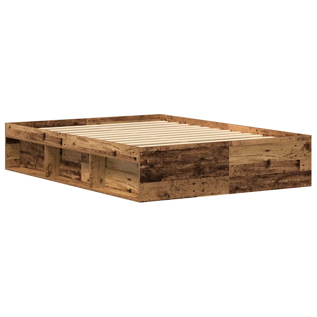 Rustic Engineered Wood Bed Frame 135x190 cm - No Mattress Included