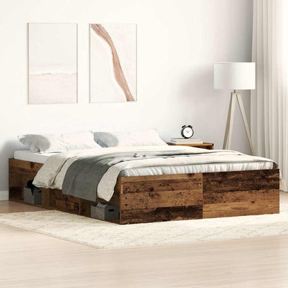 Rustic Engineered Wood Bed Frame 135x190 cm - No Mattress Included