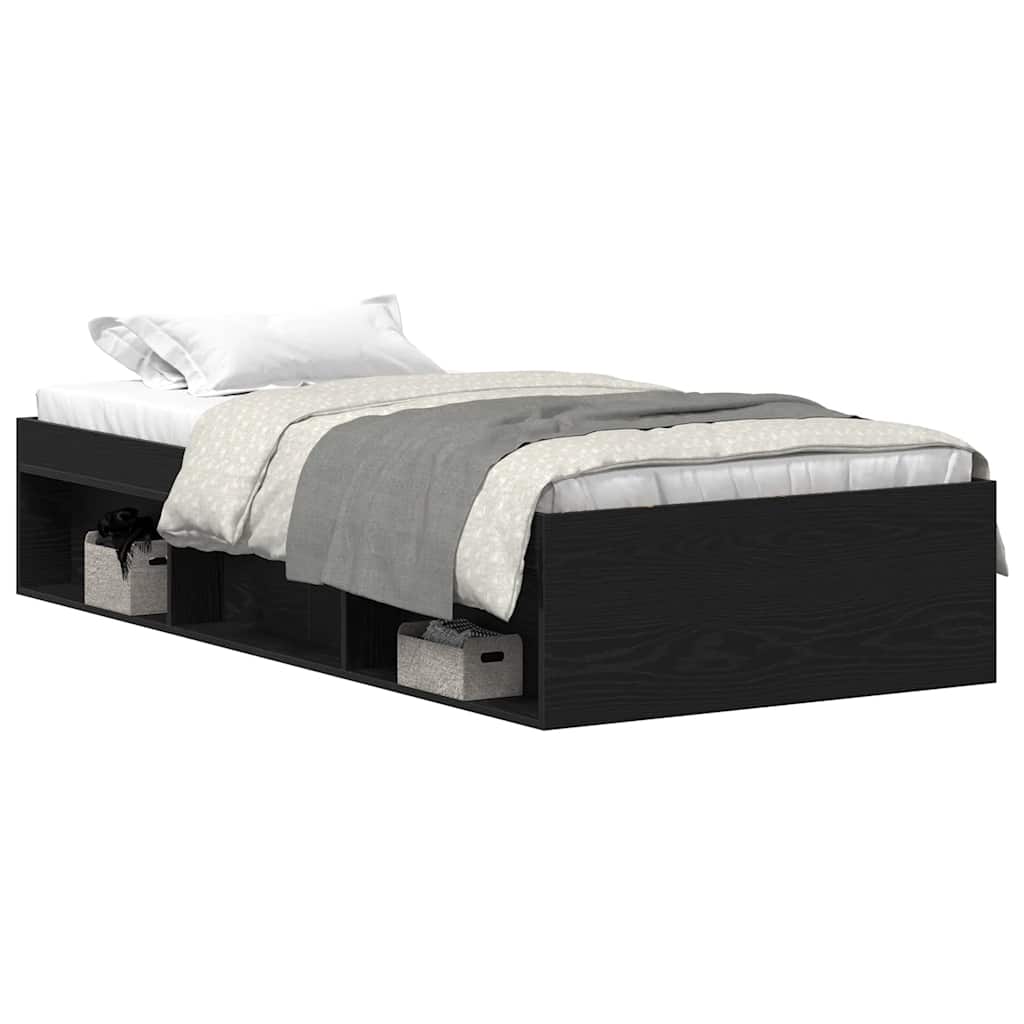 Bed Frame without Mattress Black Oak 90x200 cm Engineered Wood