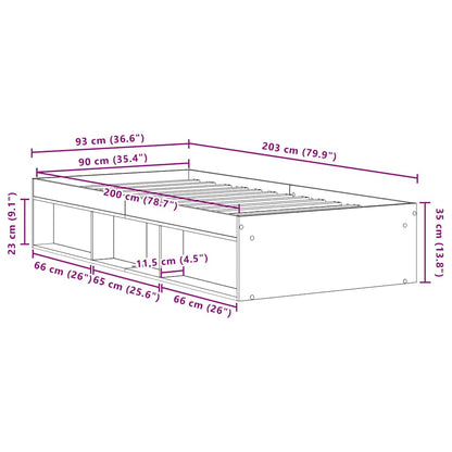 Bed Frame without Mattress Black Oak 90x200 cm Engineered Wood