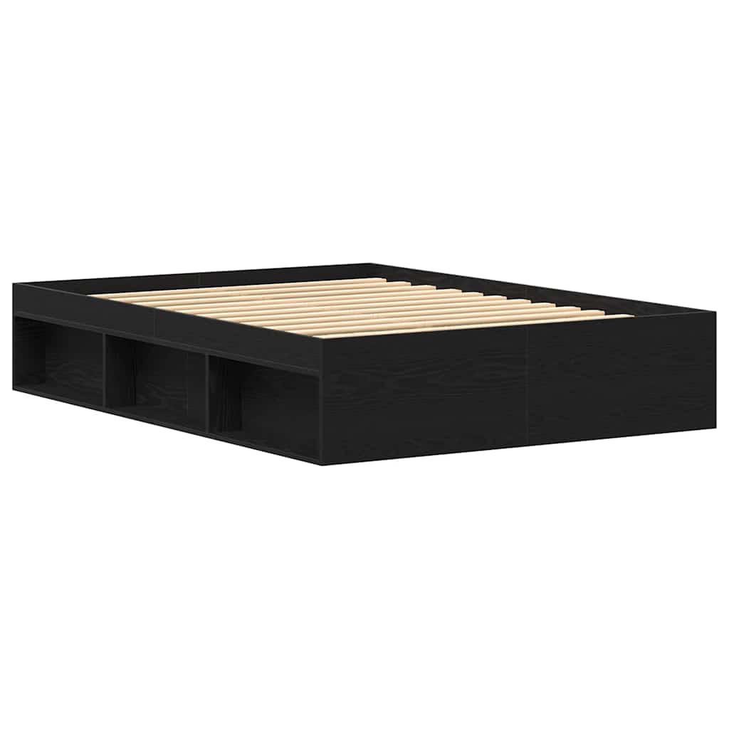 Black Oak 140x200 cm Bed Frame - Engineered Wood, No Mattress