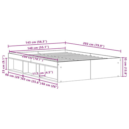 Black Oak 140x200 cm Bed Frame - Engineered Wood, No Mattress