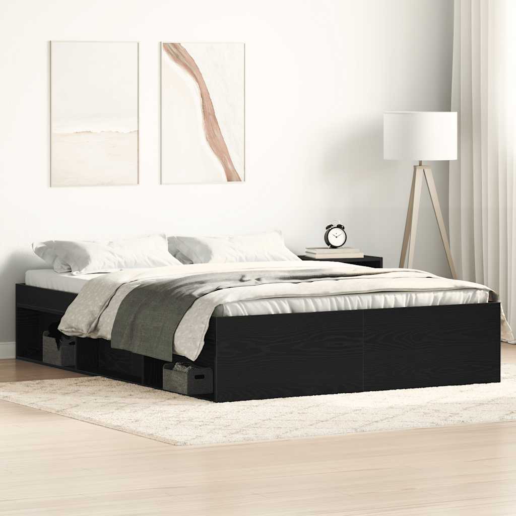 Black Oak 140x200 cm Bed Frame - Engineered Wood, No Mattress