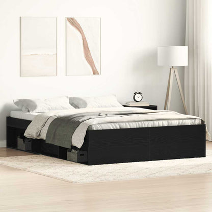 Black Oak 140x200 cm Bed Frame - Engineered Wood, No Mattress
