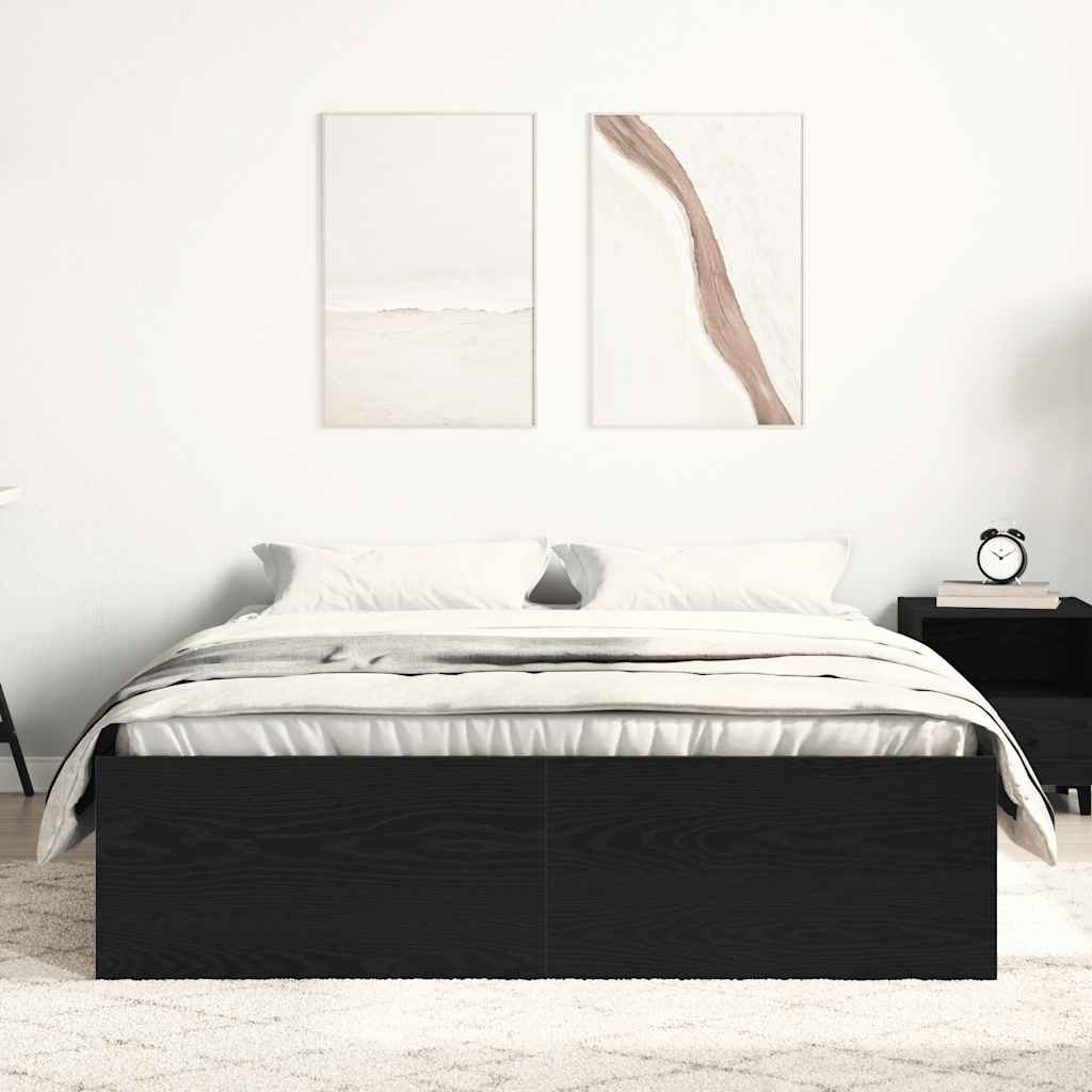 Black Oak Bed Frame 120x190 cm - Engineered Wood, No Mattress