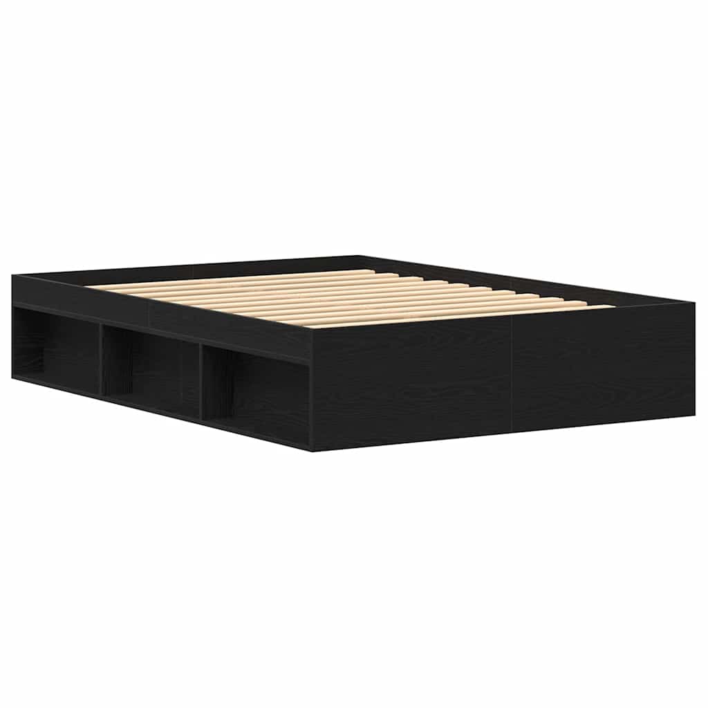 Black Oak Bed Frame 120x190 cm - Engineered Wood, No Mattress