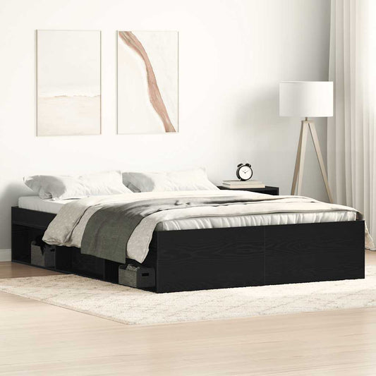Black Oak Bed Frame 120x190 cm - Engineered Wood, No Mattress