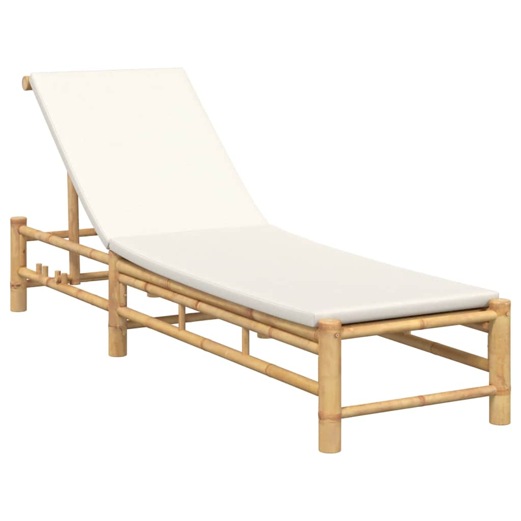 Comfortable Bamboo Sun Lounger with Cushions, 55x199x30 cm