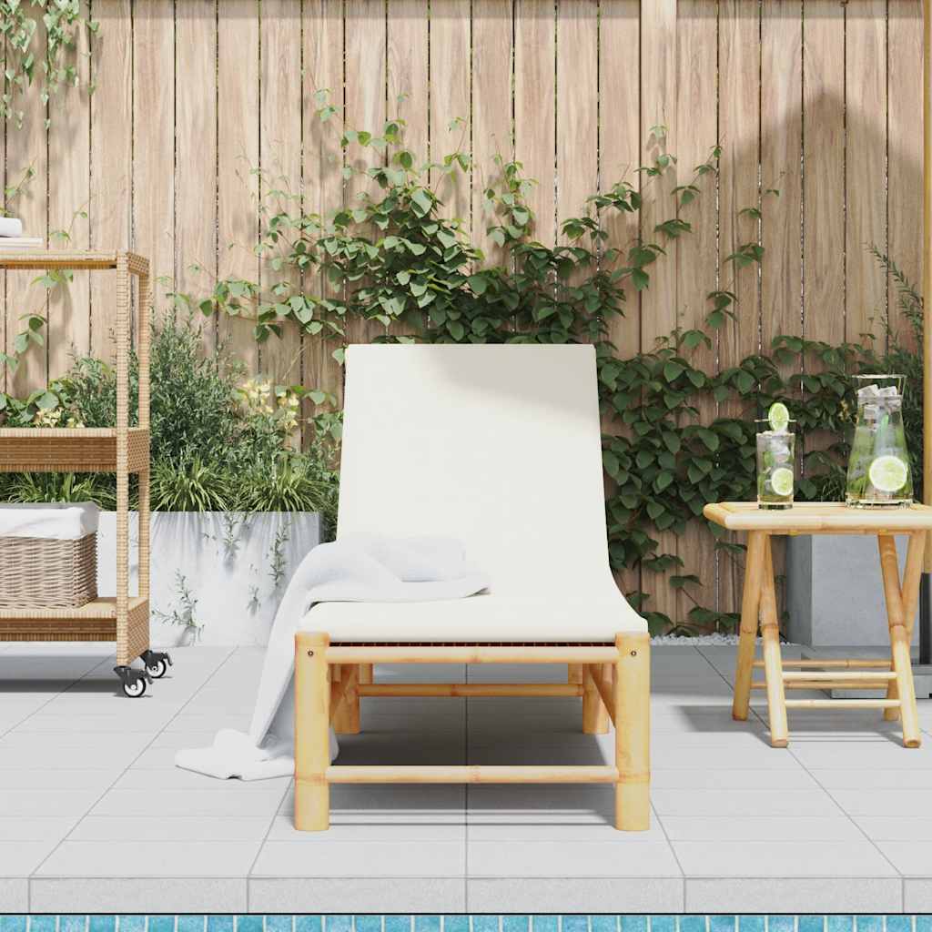 Comfortable Bamboo Sun Lounger with Cushions, 55x199x30 cm