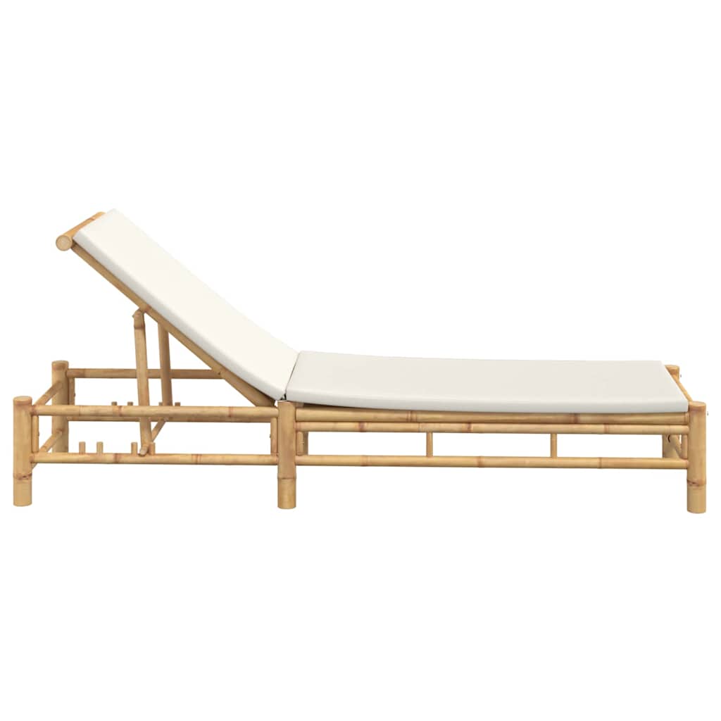 Comfortable Bamboo Sun Lounger with Cushions, 55x199x30 cm