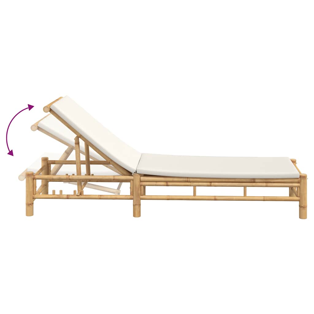 Comfortable Bamboo Sun Lounger with Cushions, 55x199x30 cm