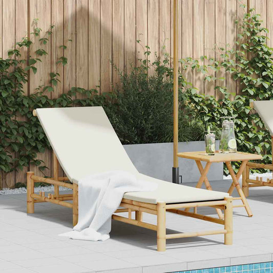 Comfortable Bamboo Sun Lounger with Cushions, 55x199x30 cm