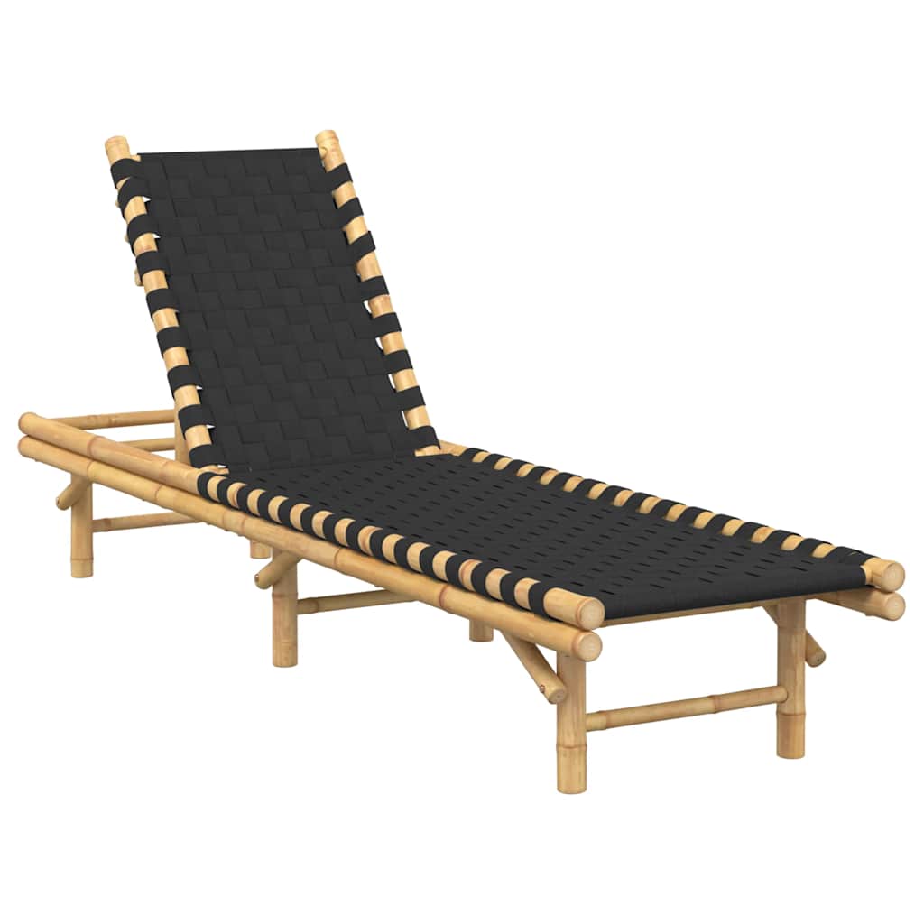 Bamboo Sun Lounger with Black Woven Webbing - 55x200x30 cm