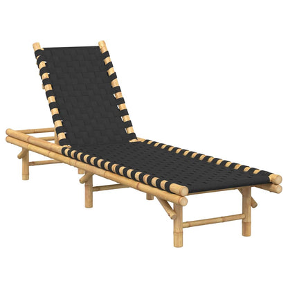 Bamboo Sun Lounger with Black Woven Webbing - 55x200x30 cm