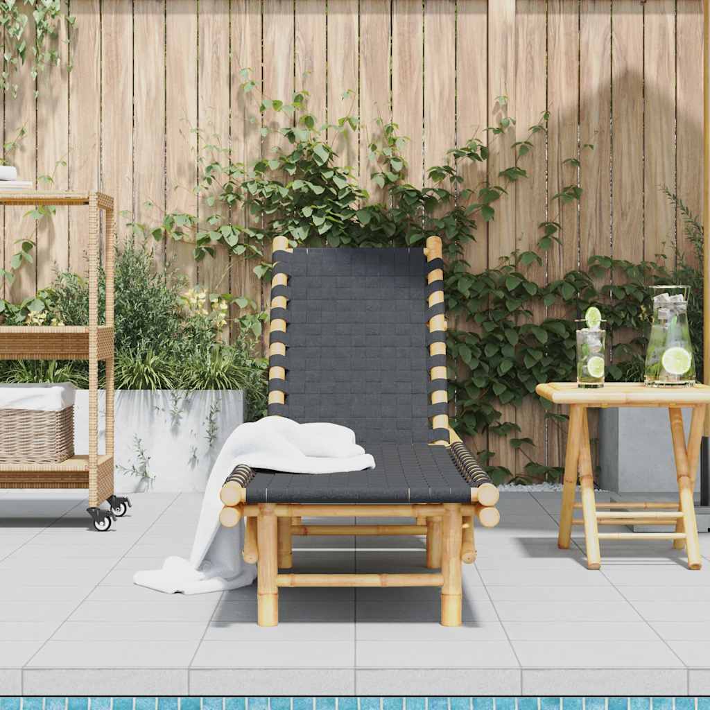 Bamboo Sun Lounger with Black Woven Webbing - 55x200x30 cm