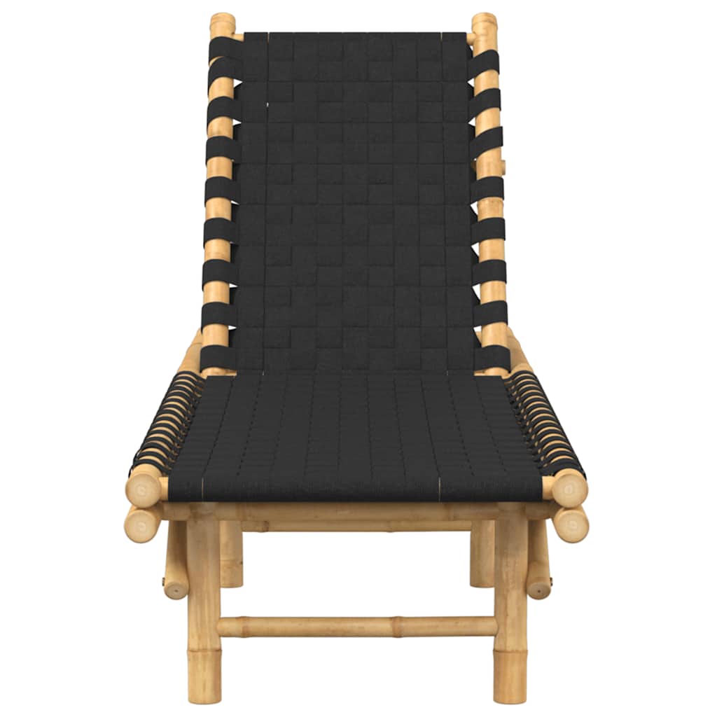 Bamboo Sun Lounger with Black Woven Webbing - 55x200x30 cm