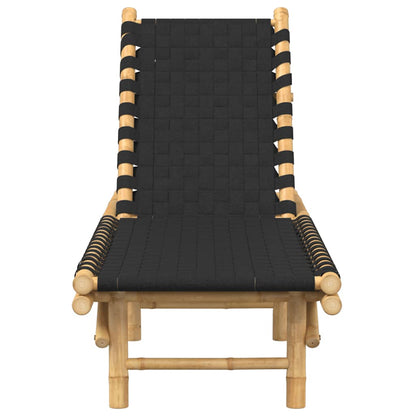 Bamboo Sun Lounger with Black Woven Webbing - 55x200x30 cm