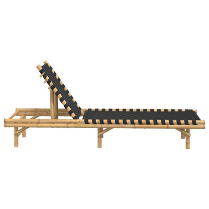 Bamboo Sun Lounger with Black Woven Webbing - 55x200x30 cm