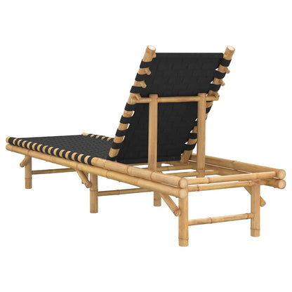 Bamboo Sun Lounger with Black Woven Webbing - 55x200x30 cm