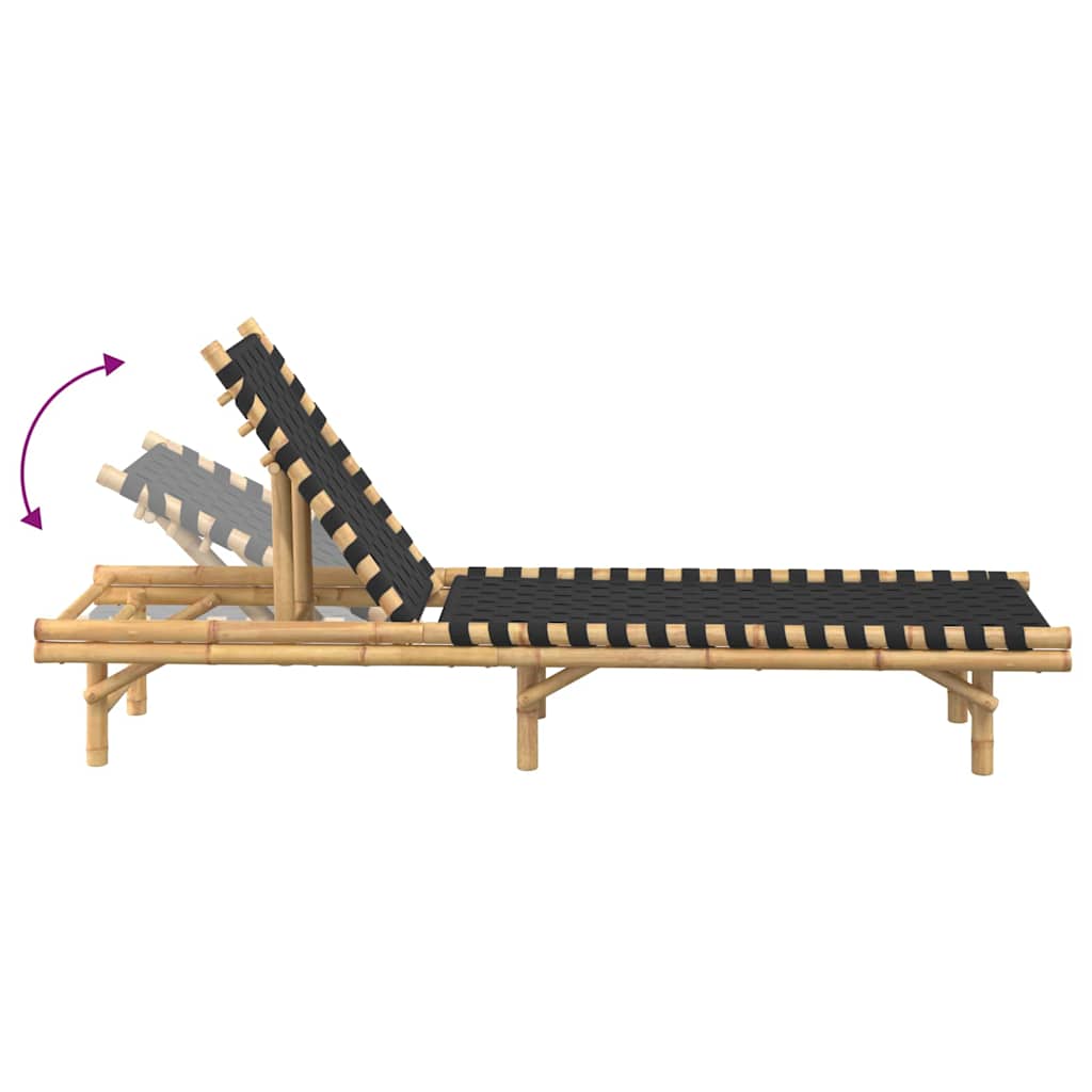Bamboo Sun Lounger with Black Woven Webbing - 55x200x30 cm