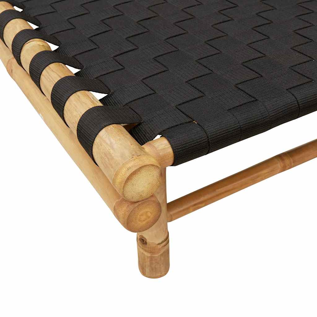 Bamboo Sun Lounger with Black Woven Webbing - 55x200x30 cm