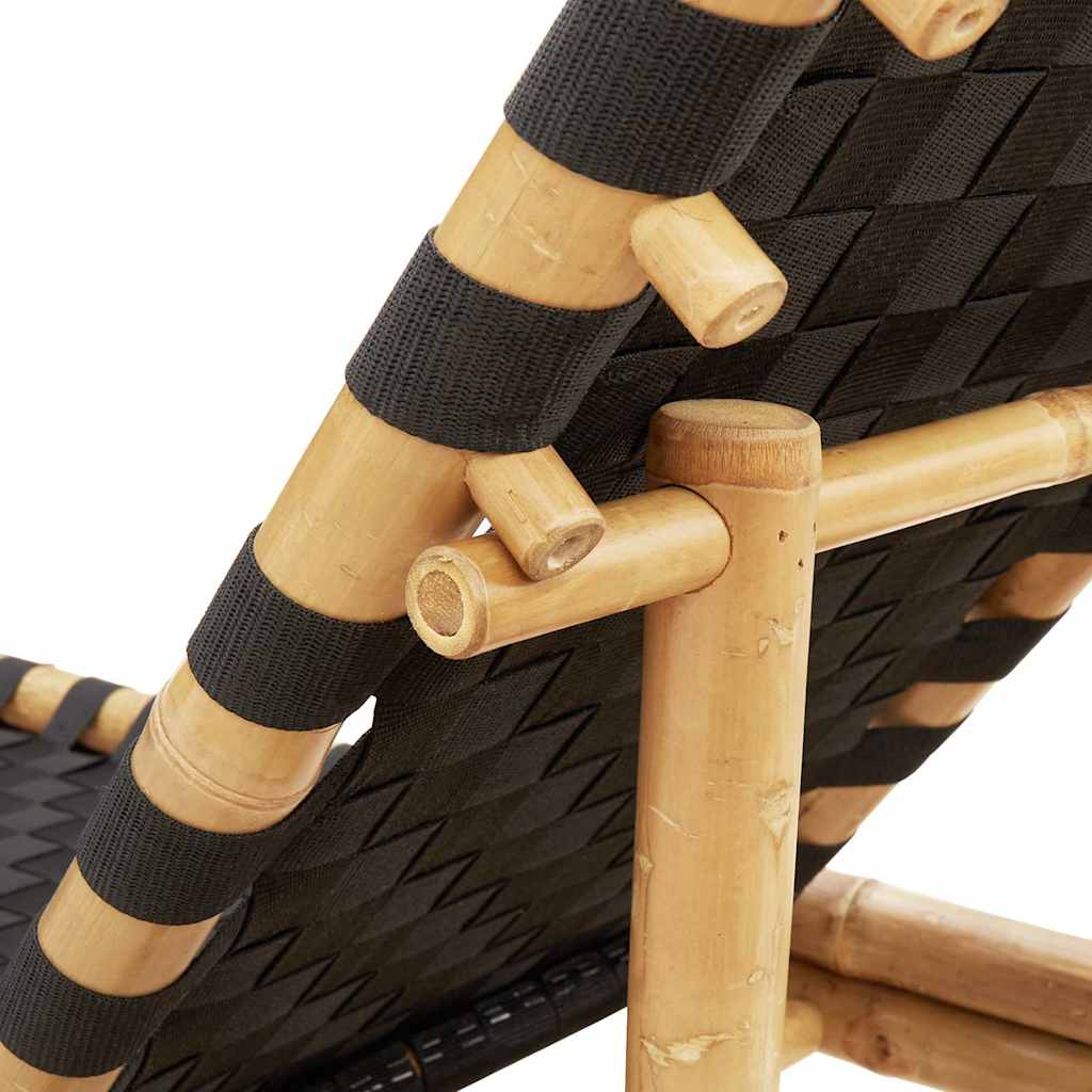 Bamboo Sun Lounger with Black Woven Webbing - 55x200x30 cm