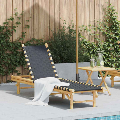 Bamboo Sun Lounger with Black Woven Webbing - 55x200x30 cm
