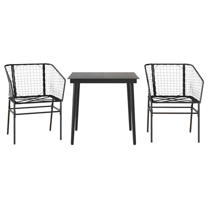3 Piece Garden Dining Set Black Poly Rattan Glass