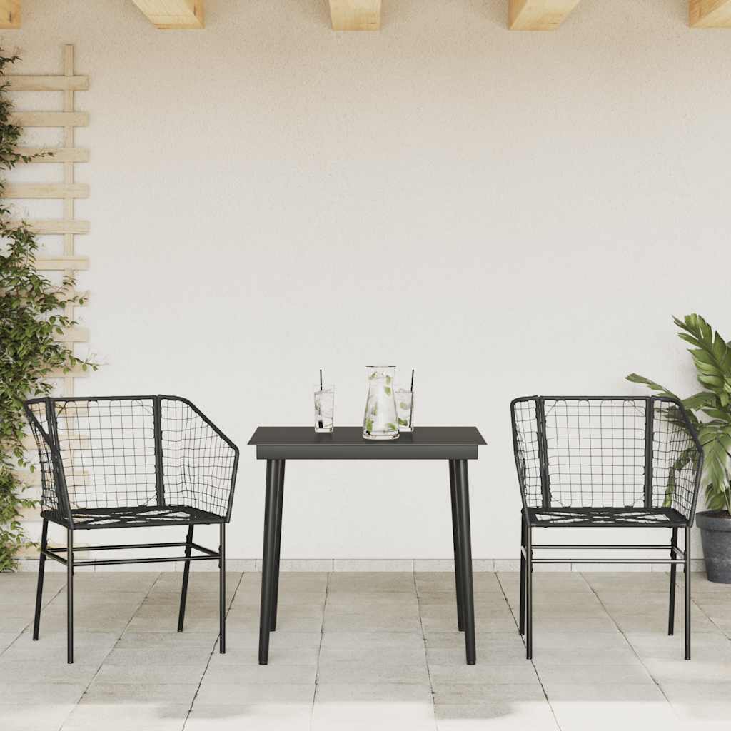 3 Piece Garden Dining Set Black Poly Rattan Glass