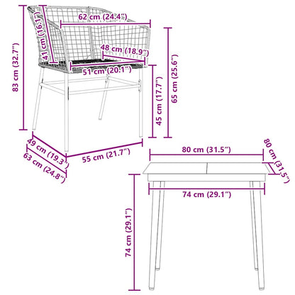3 Piece Garden Dining Set Black Poly Rattan Glass