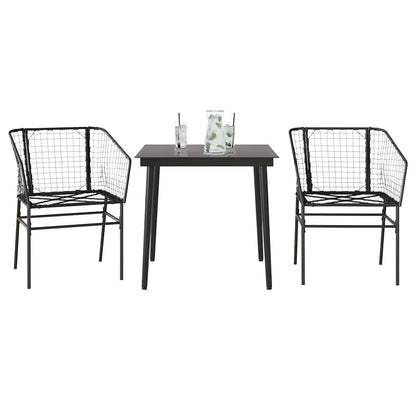 3 Piece Garden Dining Set Black Poly Rattan Glass