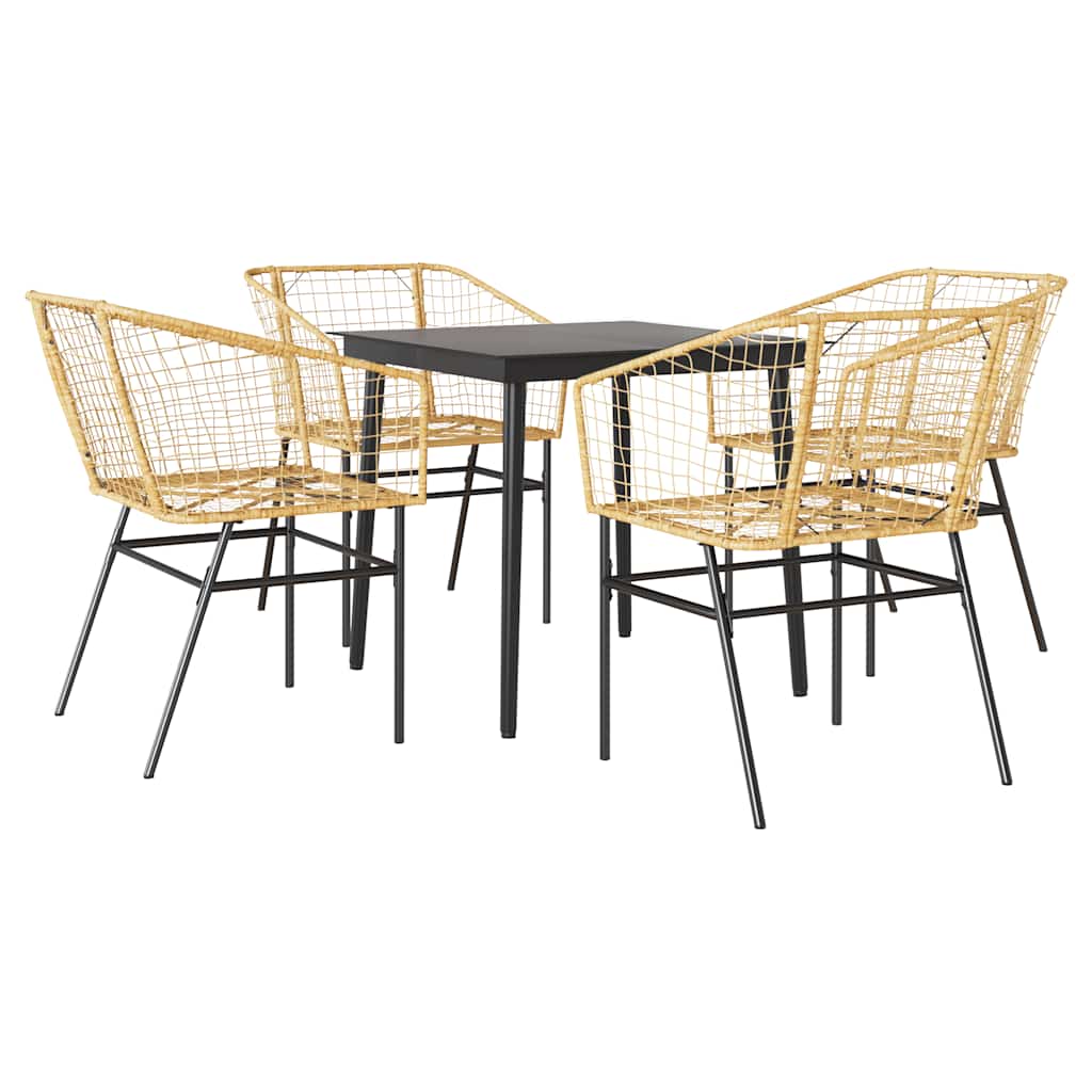 5 Piece Garden Dining Set Brown Poly Rattan Glass