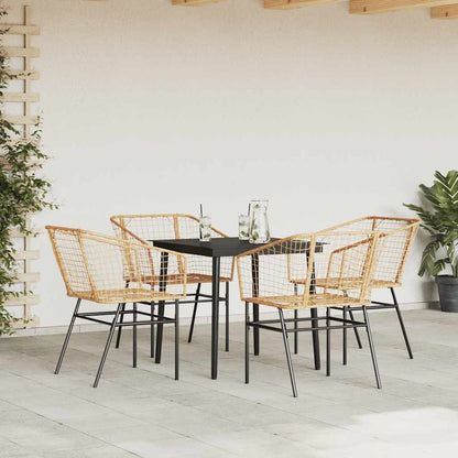 5 Piece Garden Dining Set Brown Poly Rattan Glass