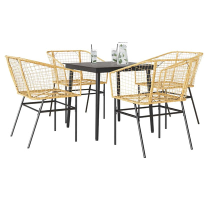 5 Piece Garden Dining Set Brown Poly Rattan Glass