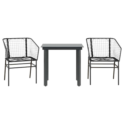 3 Piece Garden Dining Set Black Poly Rattan Glass