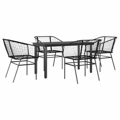 5 Piece Garden Dining Set Black Poly Rattan Glass