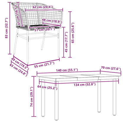 5 Piece Garden Dining Set Black Poly Rattan Glass