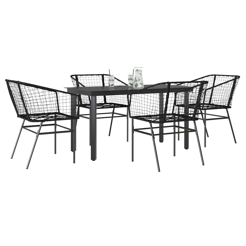 5 Piece Garden Dining Set Black Poly Rattan Glass