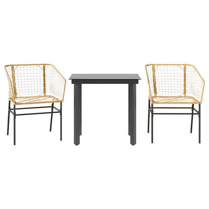 3 Piece Garden Dining Set Brown Poly Rattan Glass