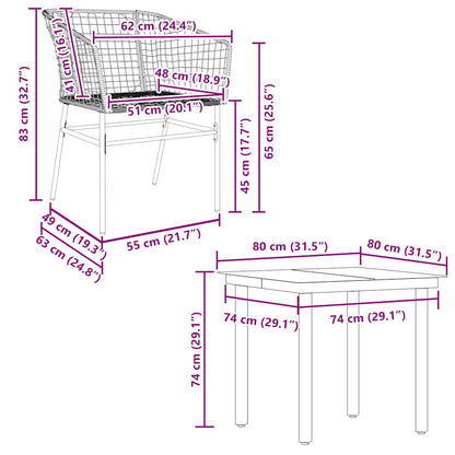 5 Piece Garden Dining Set Brown Poly Rattan Glass