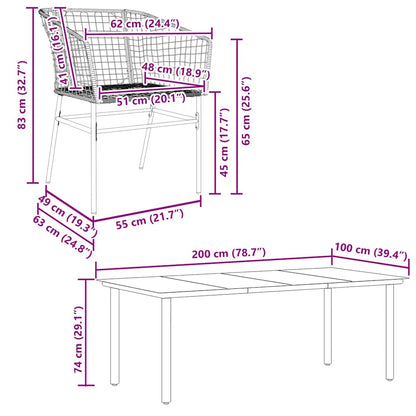7 Piece Garden Dining Set Brown Poly Rattan Glass