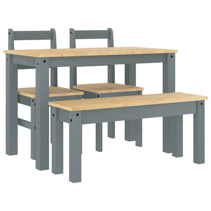 4 Piece Dining Set Panama Grey Solid Wood Pine