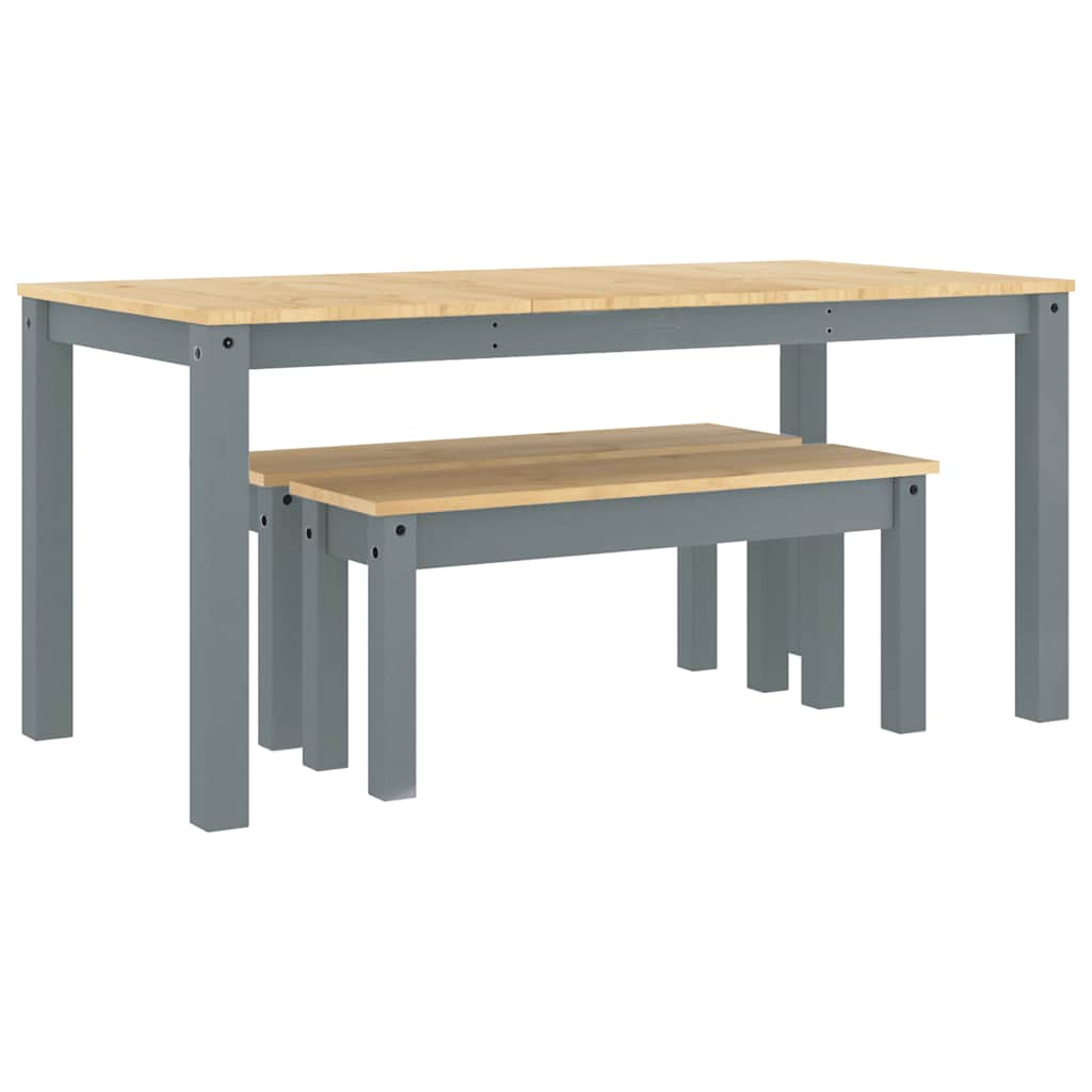 3 Piece Dining Set Panama Grey Solid Wood Pine