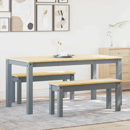 3 Piece Dining Set Panama Grey Solid Wood Pine