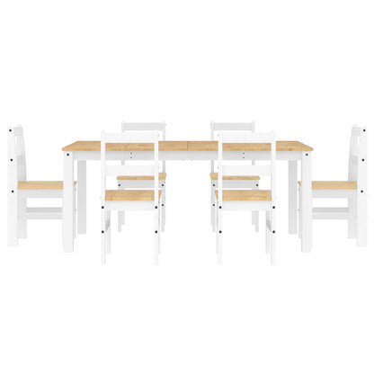 7 Piece Dining Set Panama White Solid Wood Pine