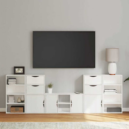 5 Piece TV Units with Storage ODDA White Solid Wood Pine