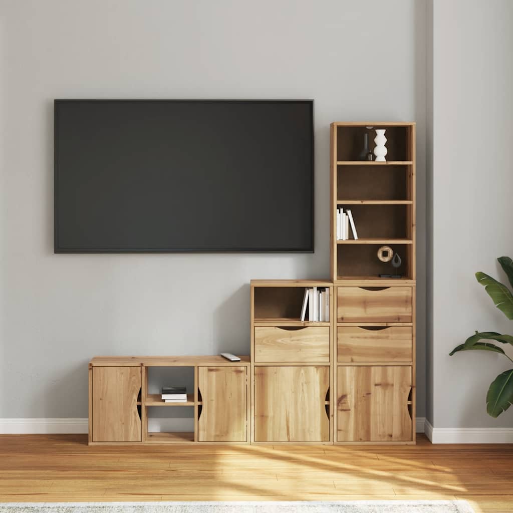 4 Piece TV Units with Storage ODDA Solid Wood Pine
