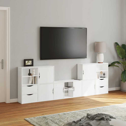 5 Piece TV Units with Storage ODDA White Solid Wood Pine