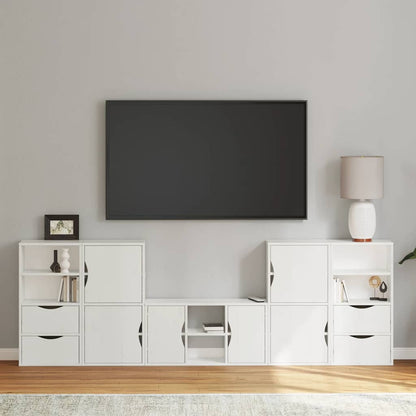 5 Piece TV Units with Storage ODDA White Solid Wood Pine