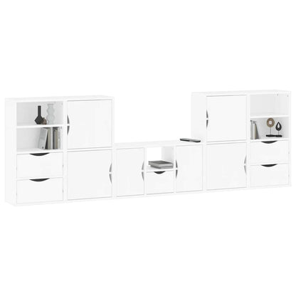 5 Piece TV Units with Storage ODDA White Solid Wood Pine